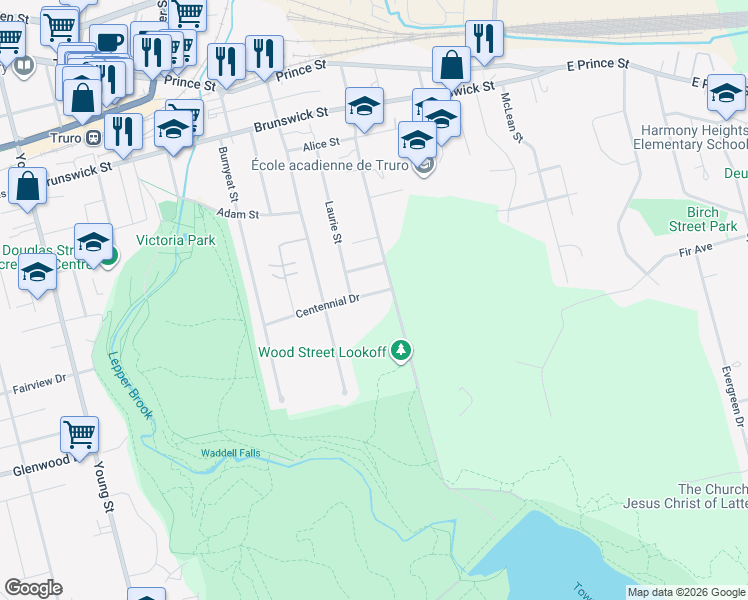 map of restaurants, bars, coffee shops, grocery stores, and more near 84 Centennial Drive in Truro