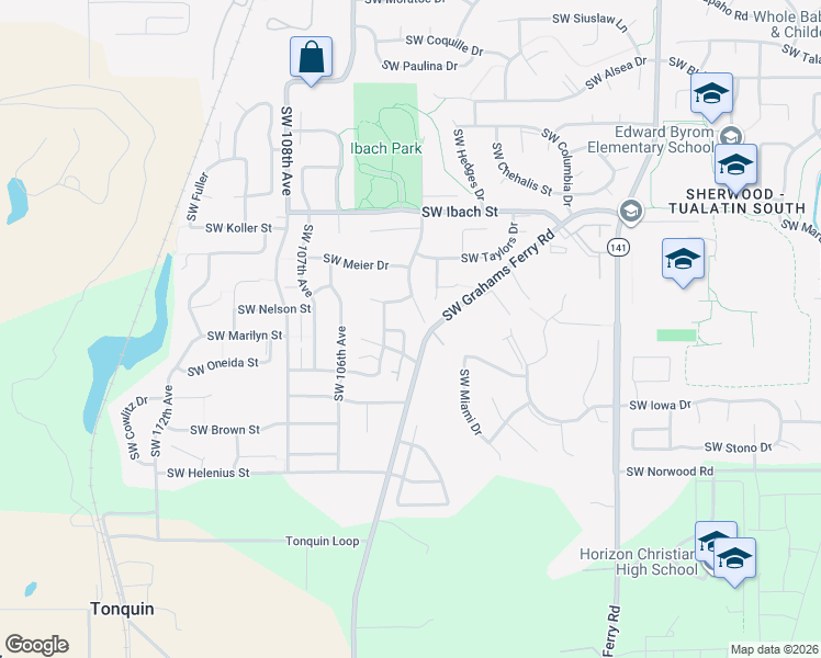map of restaurants, bars, coffee shops, grocery stores, and more near 10341 Southwest Koso Street in Tualatin