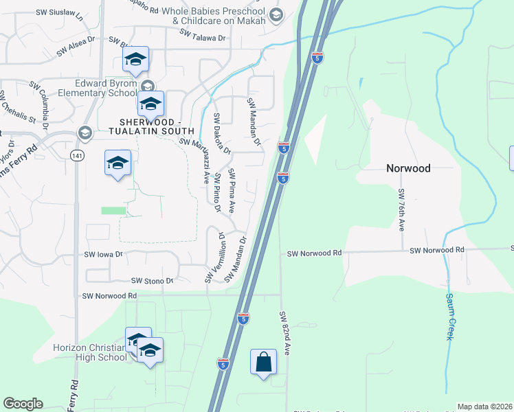 map of restaurants, bars, coffee shops, grocery stores, and more near 22440 Southwest Mandan Drive in Tualatin