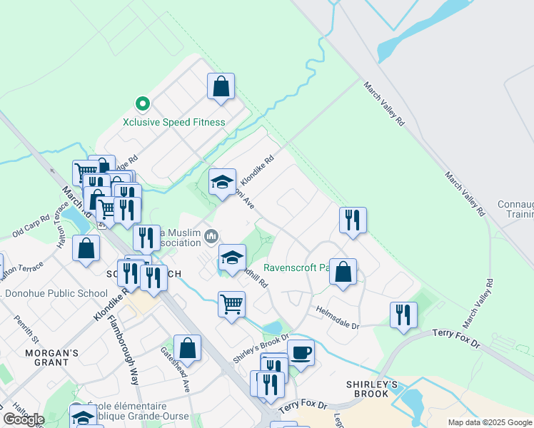 map of restaurants, bars, coffee shops, grocery stores, and more near 1102 Marconi Avenue in Ottawa