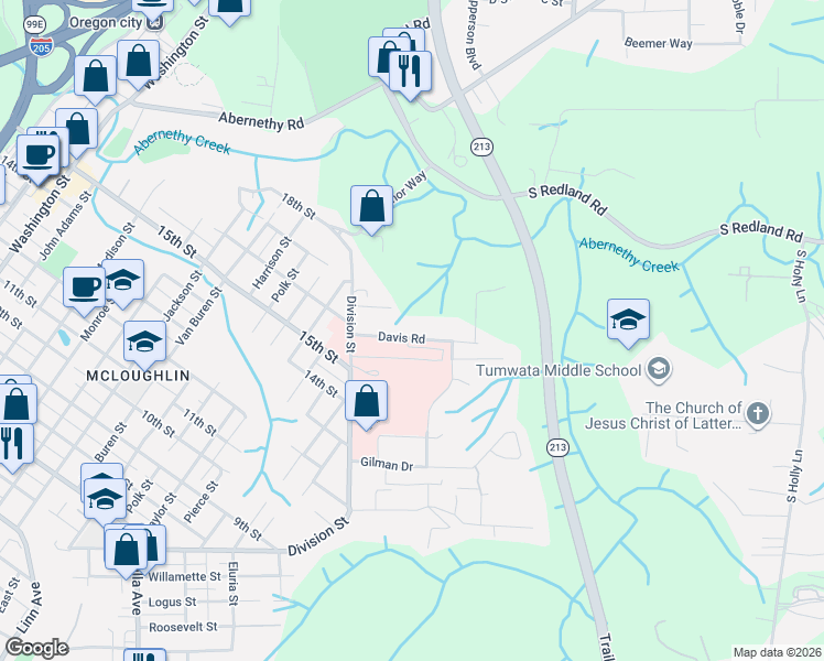 map of restaurants, bars, coffee shops, grocery stores, and more near 1506 Division Street in Oregon City