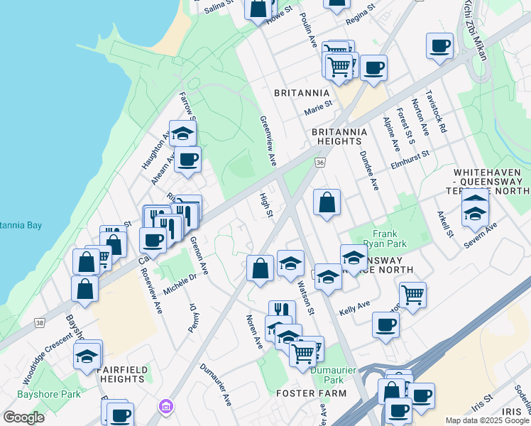 map of restaurants, bars, coffee shops, grocery stores, and more near 2841 Richmond Road in Ottawa