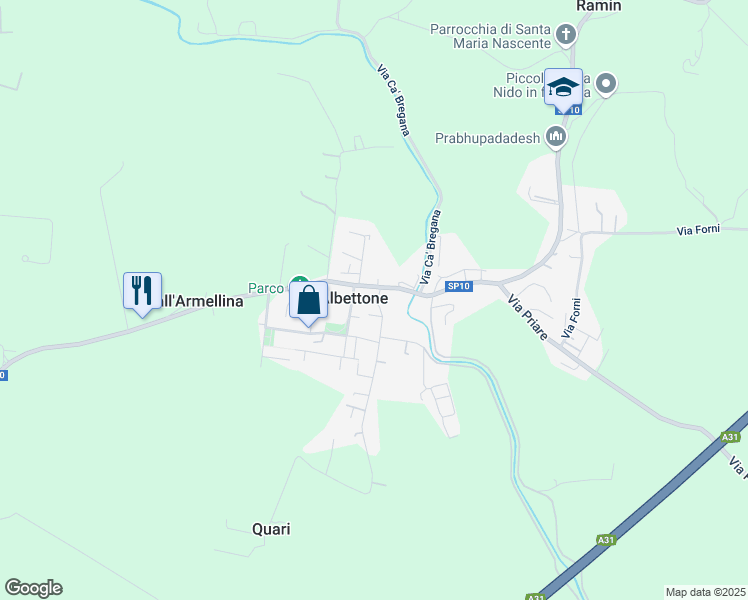map of restaurants, bars, coffee shops, grocery stores, and more near 1 Piazza Umberto I in Albettone
