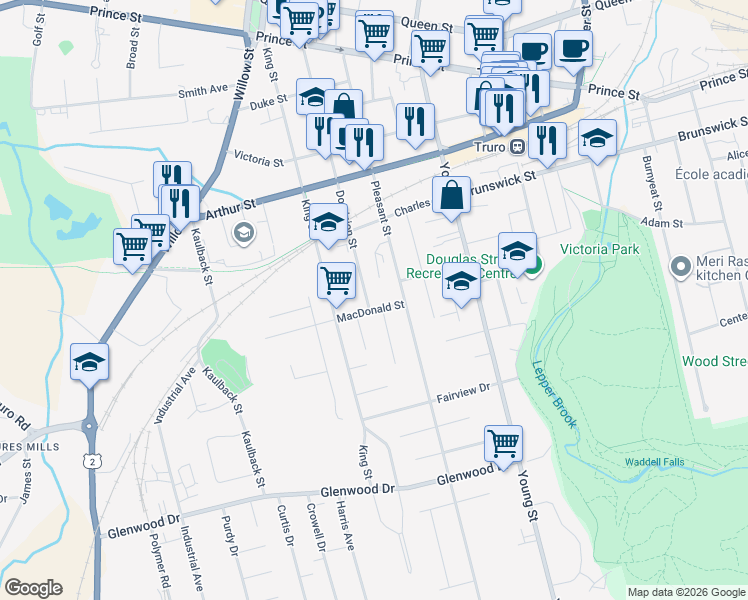 map of restaurants, bars, coffee shops, grocery stores, and more near 181 Dominion Street in Truro
