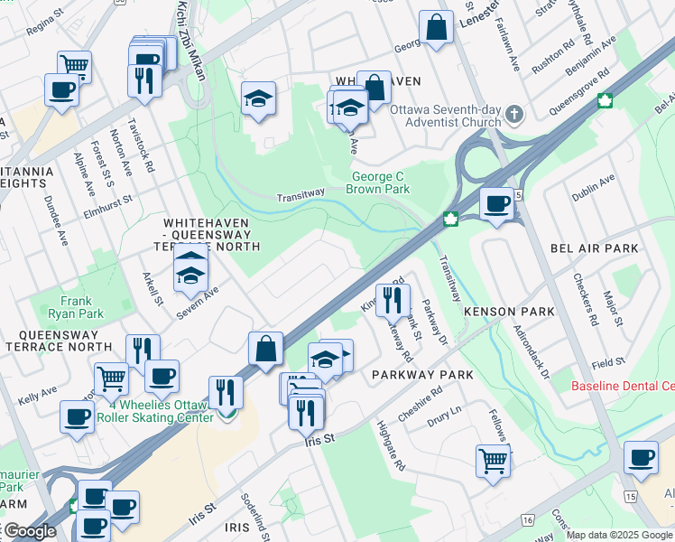 map of restaurants, bars, coffee shops, grocery stores, and more near 2581 Roman Avenue in Ottawa