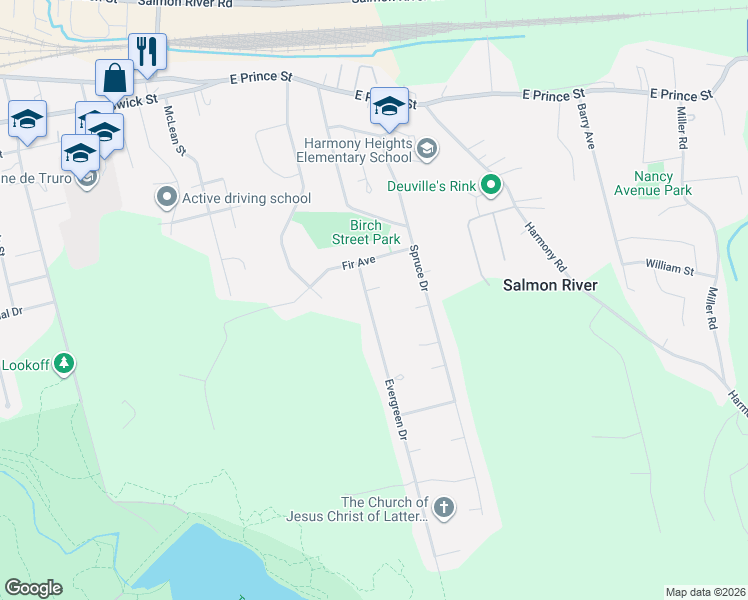 map of restaurants, bars, coffee shops, grocery stores, and more near 28 Evergreen Court in Truro