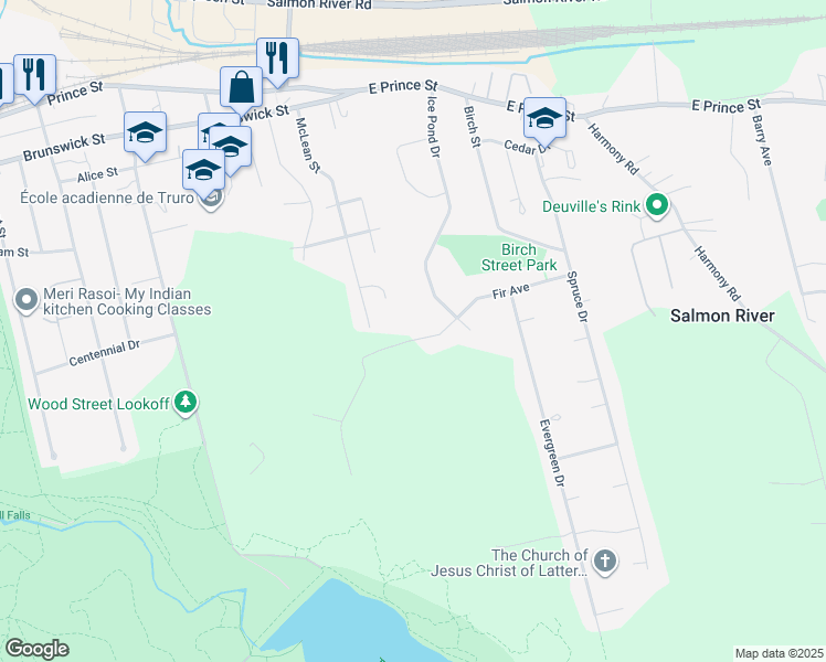 map of restaurants, bars, coffee shops, grocery stores, and more near 86 Fir Avenue in Salmon River