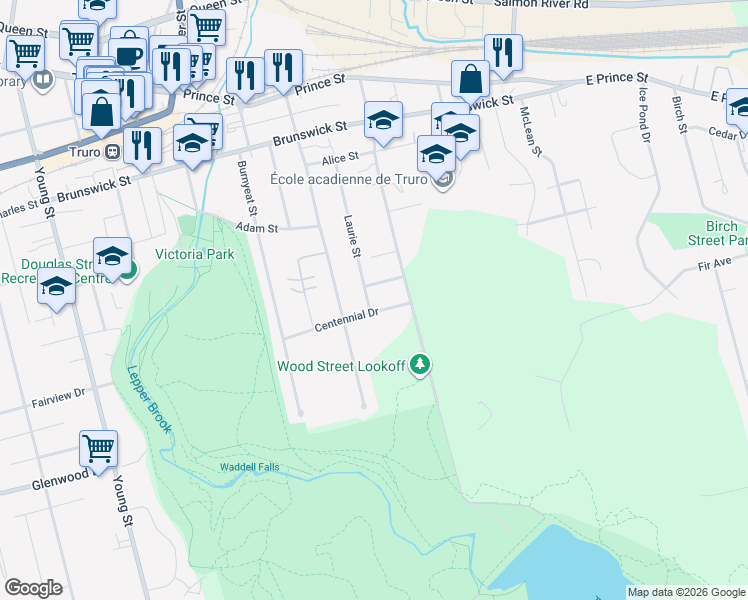 map of restaurants, bars, coffee shops, grocery stores, and more near 101 Laurie Street in Truro
