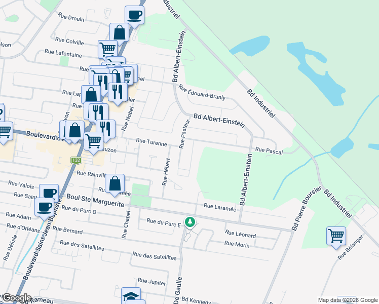 map of restaurants, bars, coffee shops, grocery stores, and more near 147 Rue Alexis Carrel in Châteauguay