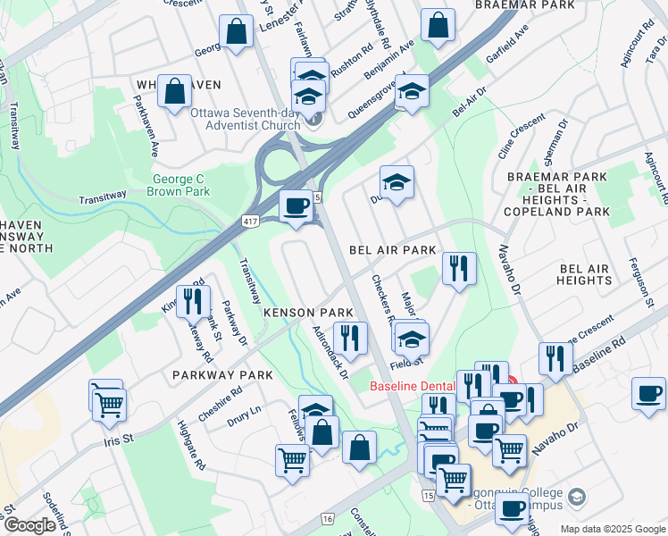 map of restaurants, bars, coffee shops, grocery stores, and more near in Ottawa