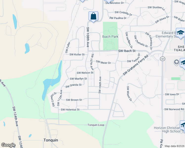 map of restaurants, bars, coffee shops, grocery stores, and more near 22379 Southwest 107th Avenue in Tualatin