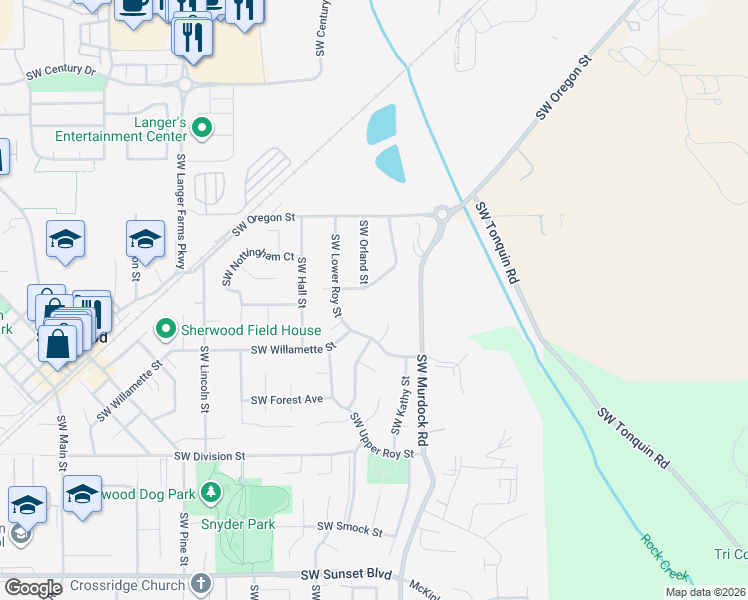 map of restaurants, bars, coffee shops, grocery stores, and more near 14762 Southwest Brickyard Drive in Sherwood