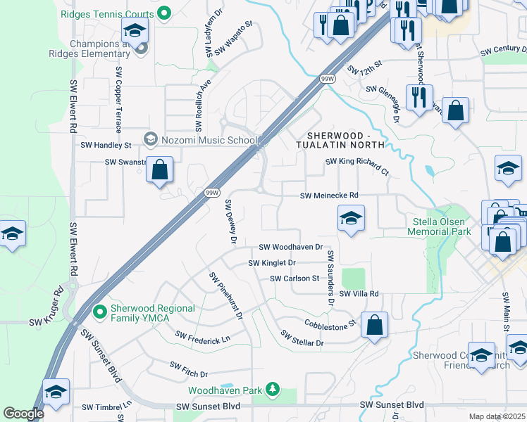 map of restaurants, bars, coffee shops, grocery stores, and more near 22267 Southwest Timber Crossing Terrace in Sherwood