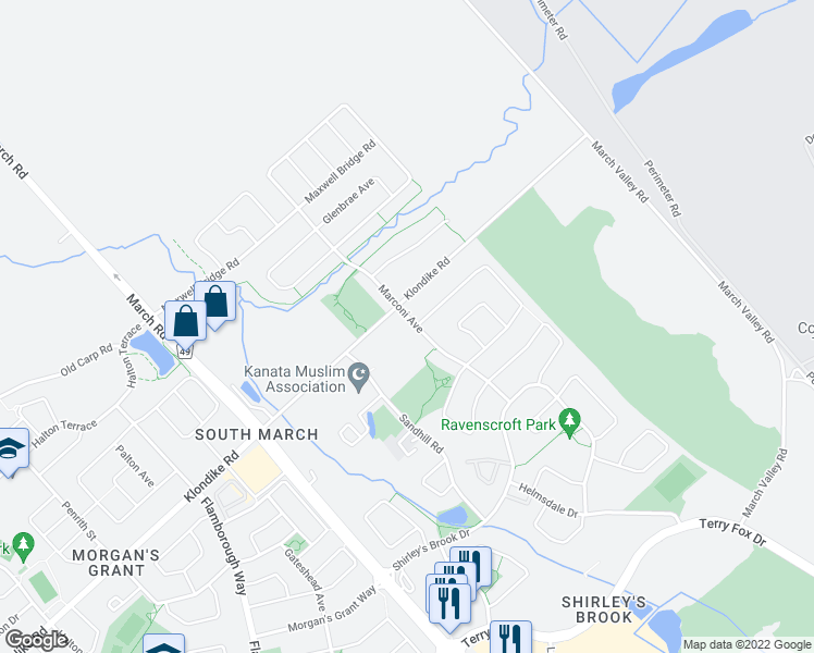 map of restaurants, bars, coffee shops, grocery stores, and more near 1069 Marconi Avenue in Ottawa
