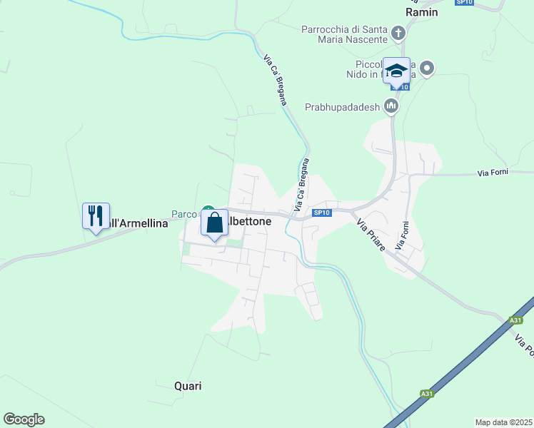 map of restaurants, bars, coffee shops, grocery stores, and more near 1 Piazza Umberto I in Albettone
