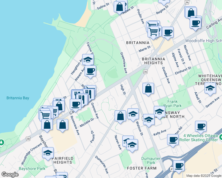 map of restaurants, bars, coffee shops, grocery stores, and more near 2830 Ottawa Regional Road 38 in Ottawa