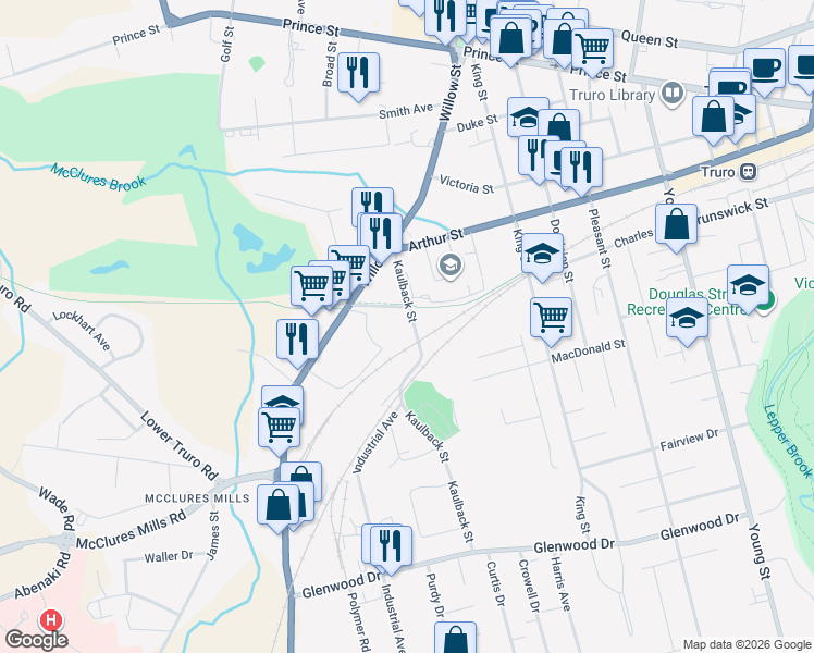 map of restaurants, bars, coffee shops, grocery stores, and more near 50 Kaulback Street in Truro