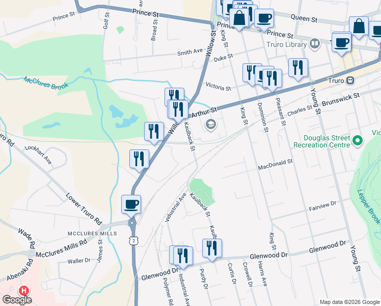 map of restaurants, bars, coffee shops, grocery stores, and more near 50 Kaulback Street in Truro