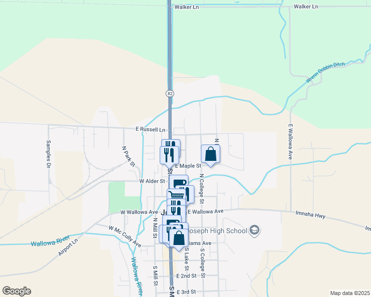 map of restaurants, bars, coffee shops, grocery stores, and more near 702 North Lake Street in Joseph