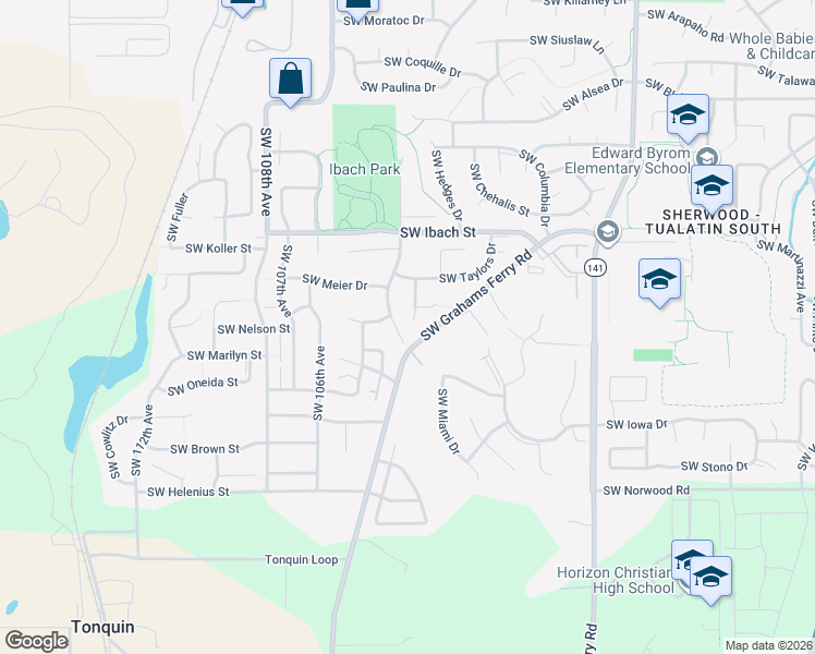 map of restaurants, bars, coffee shops, grocery stores, and more near 22335 Southwest 102nd Place in Tualatin