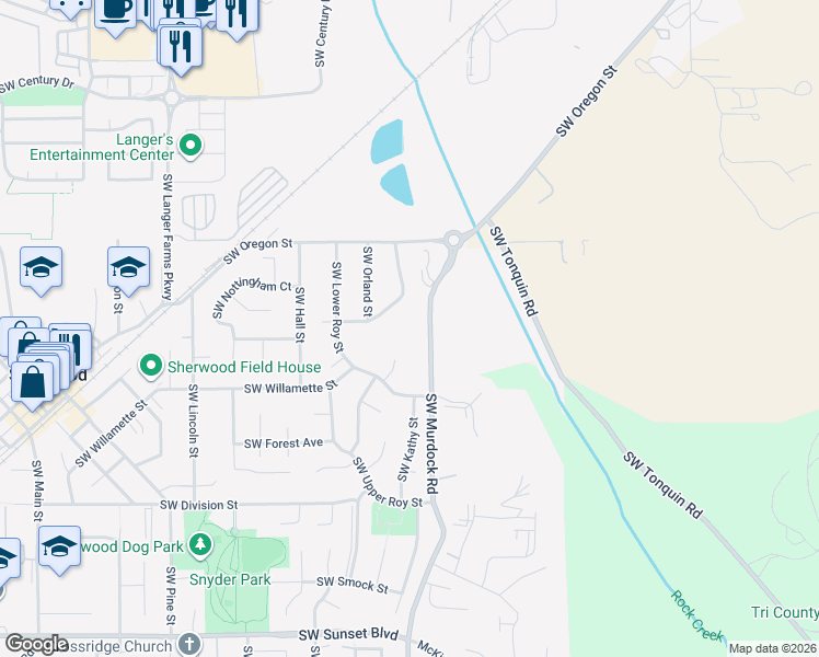 map of restaurants, bars, coffee shops, grocery stores, and more near 22210 Southwest Murdock Road in Sherwood