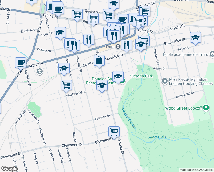 map of restaurants, bars, coffee shops, grocery stores, and more near 173 Young Street in Truro