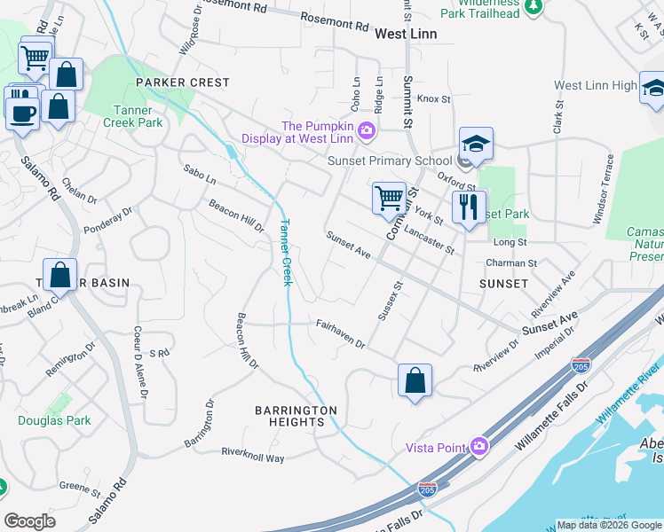 map of restaurants, bars, coffee shops, grocery stores, and more near 4191 Reed Street in West Linn
