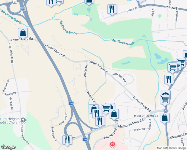 map of restaurants, bars, coffee shops, grocery stores, and more near Lower Truro Road in Truro