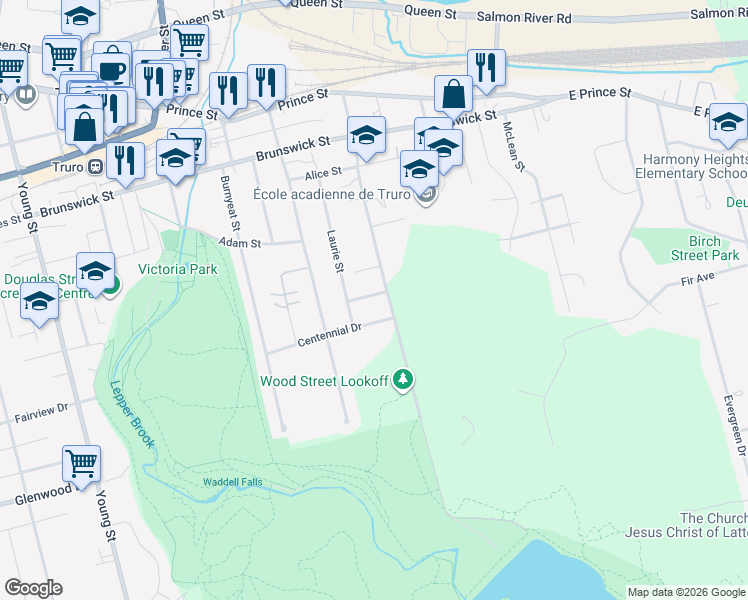 map of restaurants, bars, coffee shops, grocery stores, and more near 100 Higgins Street in Truro