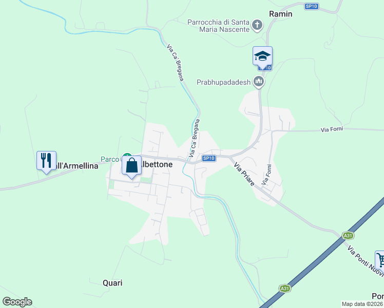 map of restaurants, bars, coffee shops, grocery stores, and more near 12 Piazza Umberto I in Albettone