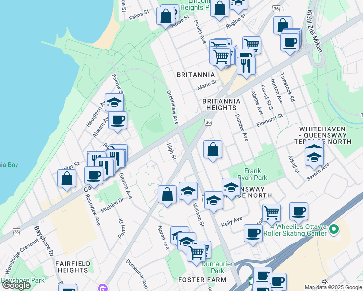 map of restaurants, bars, coffee shops, grocery stores, and more near 826 Pinecrest Road in Ottawa