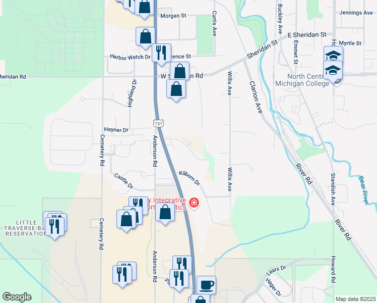 map of restaurants, bars, coffee shops, grocery stores, and more near 1291 La Chaumiere in Petoskey