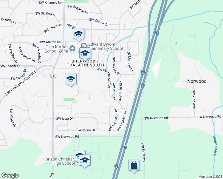 map of restaurants, bars, coffee shops, grocery stores, and more near 22340 Southwest Martinazzi Avenue in Tualatin
