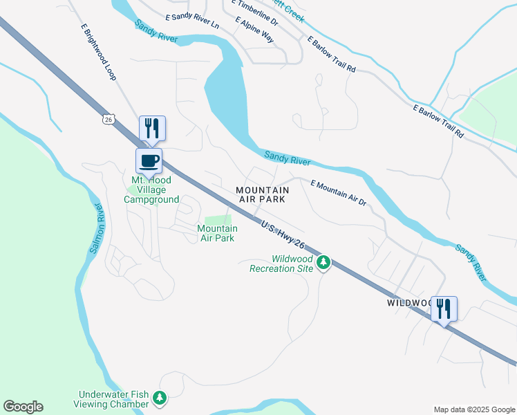 map of restaurants, bars, coffee shops, grocery stores, and more near East Wemme Trail in Mount Hood Village