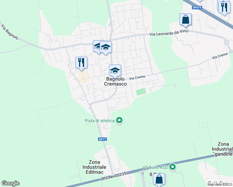map of restaurants, bars, coffee shops, grocery stores, and more near 59 Via Europa in Bagnolo Cremasco