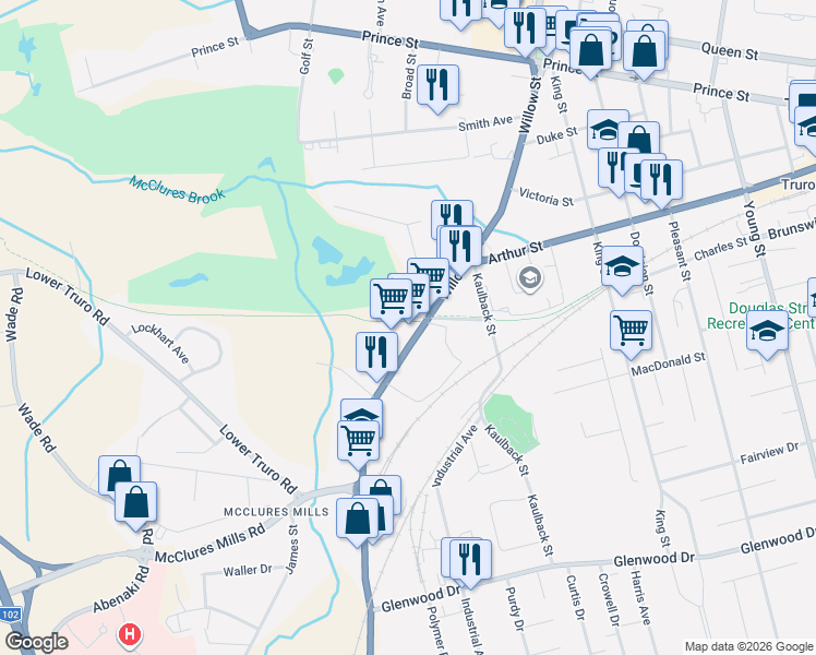 map of restaurants, bars, coffee shops, grocery stores, and more near 210 Willow Street in Truro