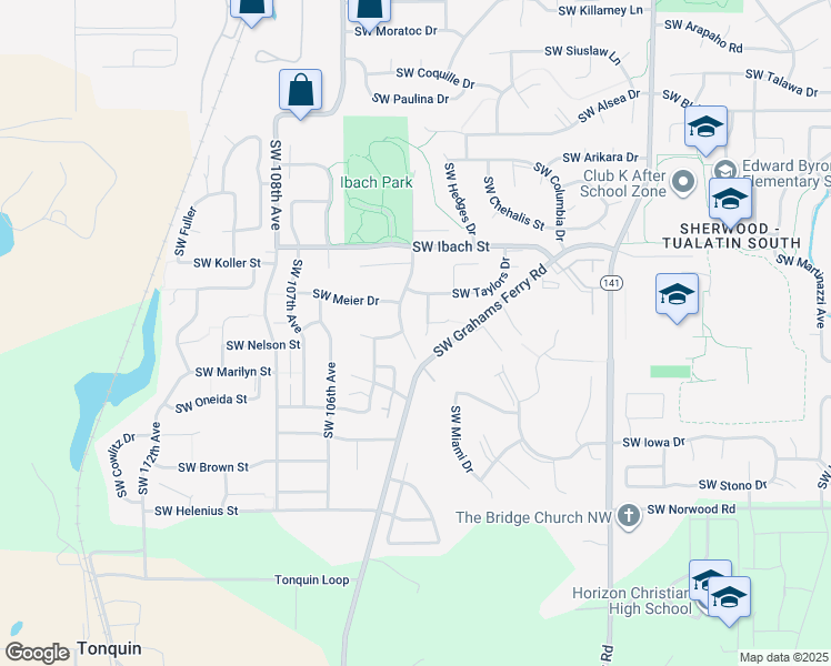 map of restaurants, bars, coffee shops, grocery stores, and more near 22335 Southwest 102nd Place in Tualatin