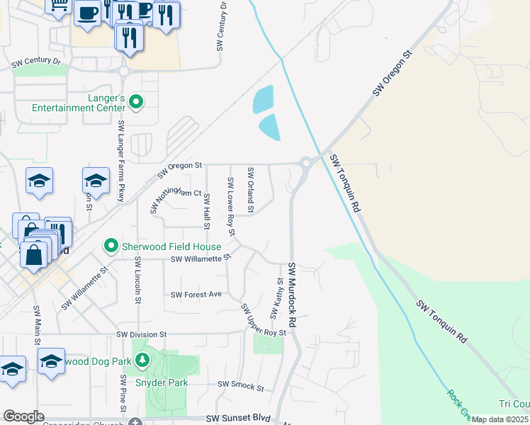 map of restaurants, bars, coffee shops, grocery stores, and more near 14762 Southwest Brickyard Drive in Sherwood