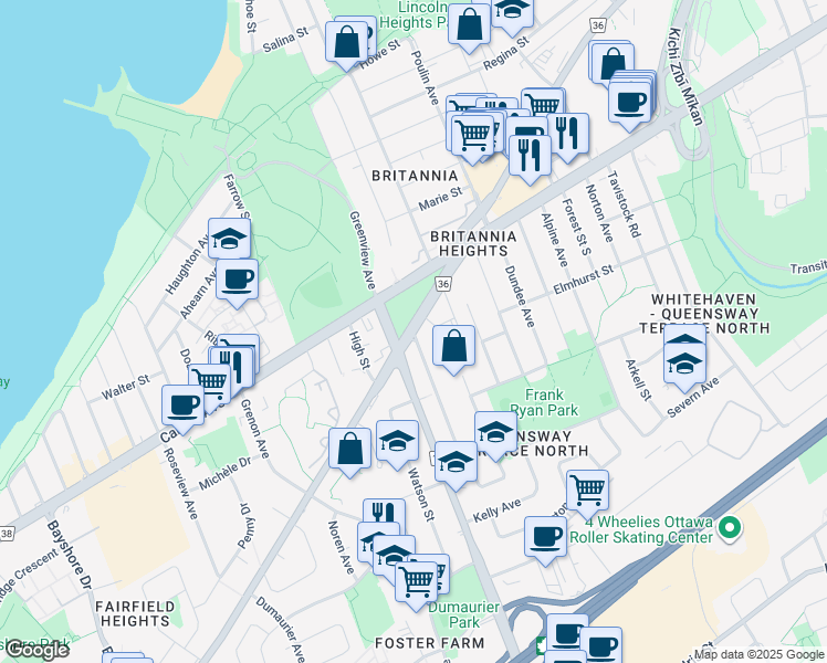 map of restaurants, bars, coffee shops, grocery stores, and more near 2764 Richmond Road in Ottawa