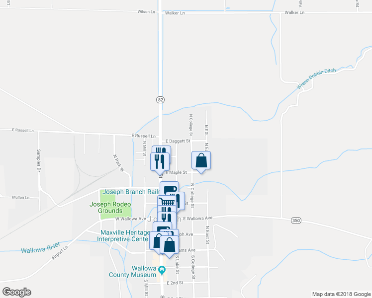 map of restaurants, bars, coffee shops, grocery stores, and more near 702 North Lake Street in Joseph
