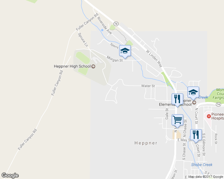 map of restaurants, bars, coffee shops, grocery stores, and more near 115 Sage Hill Drive in Heppner
