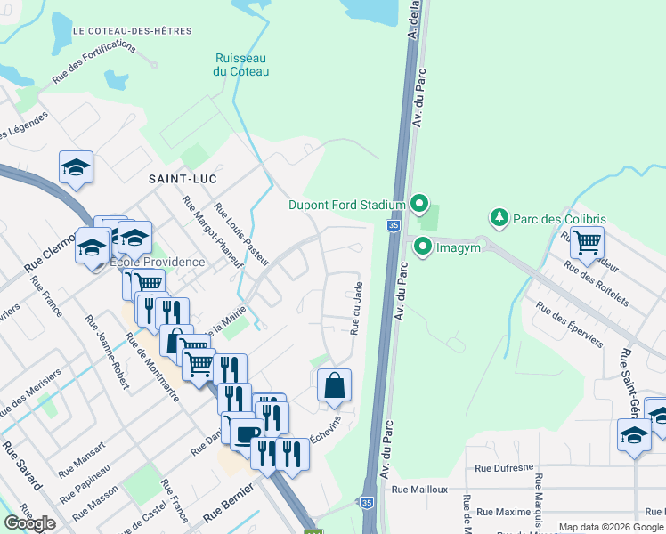 map of restaurants, bars, coffee shops, grocery stores, and more near 153 Rue du Jade in Saint-Jean-sur-Richelieu