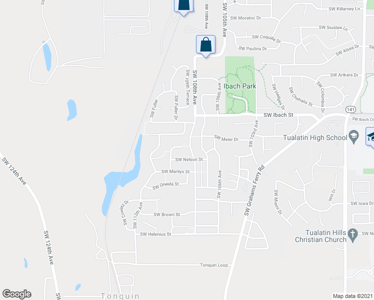 map of restaurants, bars, coffee shops, grocery stores, and more near 22212 Southwest 110th Place in Tualatin