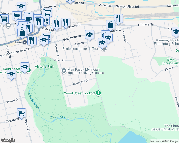 map of restaurants, bars, coffee shops, grocery stores, and more near 95 Higgins Street in Truro