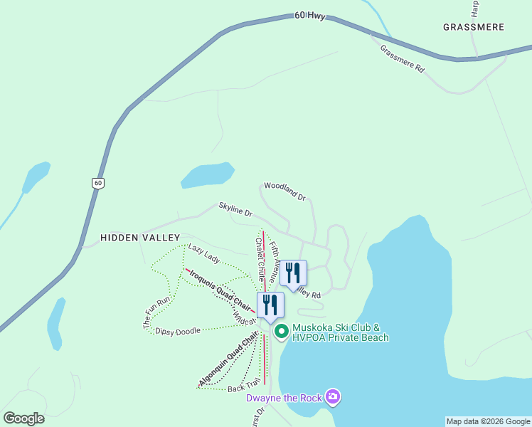 map of restaurants, bars, coffee shops, grocery stores, and more near 260 Woodland Drive in Huntsville