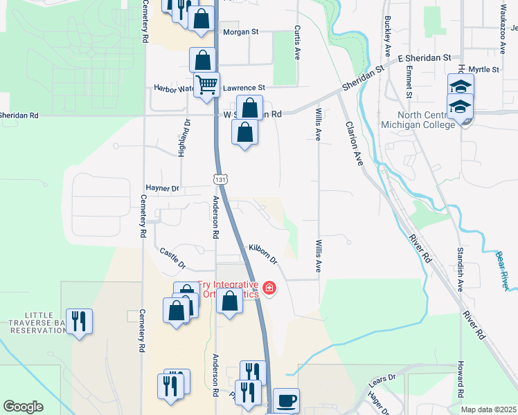 map of restaurants, bars, coffee shops, grocery stores, and more near 1291 La Chaumiere in Petoskey