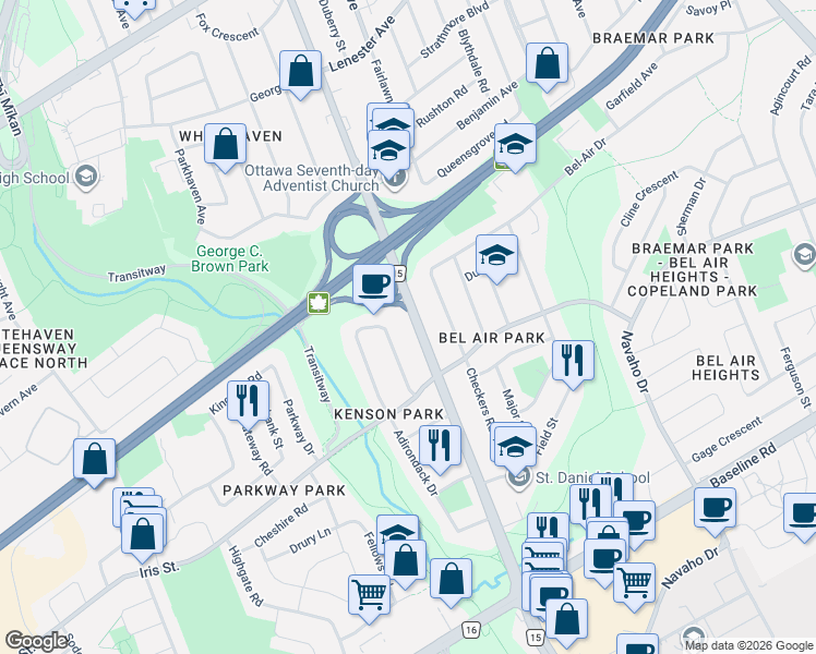 map of restaurants, bars, coffee shops, grocery stores, and more near 1127 Minnetonka Road in Ottawa