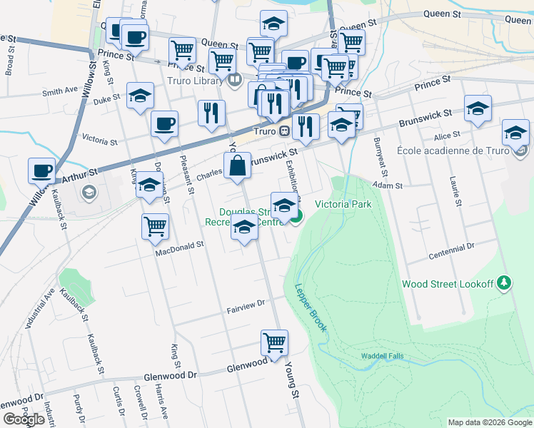 map of restaurants, bars, coffee shops, grocery stores, and more near 66 Melrose Terrace in Truro