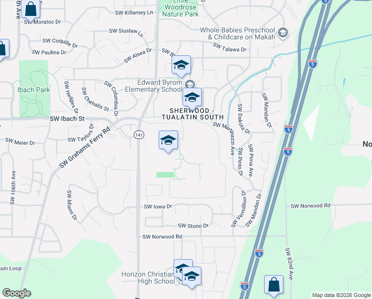 map of restaurants, bars, coffee shops, grocery stores, and more near 22300 Southwest Boones Ferry Road in Tualatin
