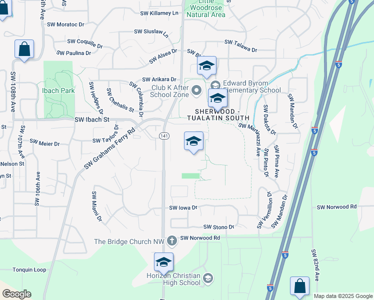 map of restaurants, bars, coffee shops, grocery stores, and more near 22300 Southwest Boones Ferry Road in Tualatin